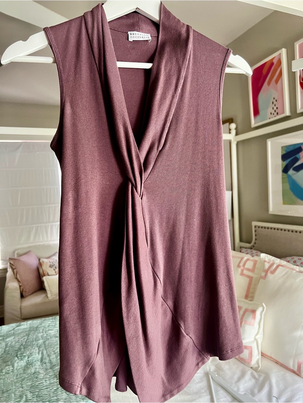 Brunello Cucinelli Sleeveless Twist-Front Camisole in Mauve